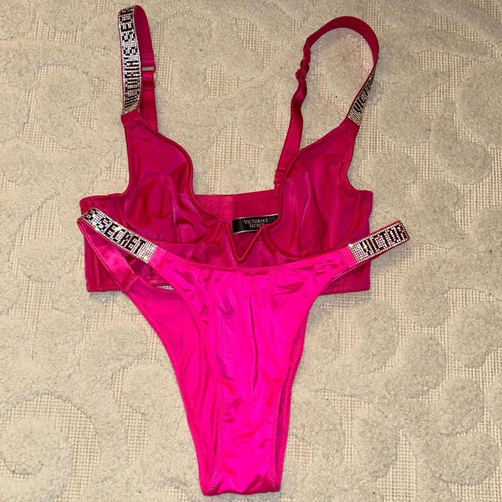 Victoria’s Secret women’s bra, underwear, panties, small, medium pink satin